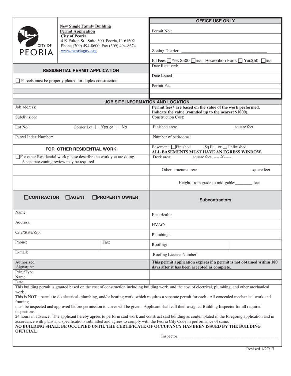 New Single Family Building Permit Application - City of Peoria, Illinois, Page 1