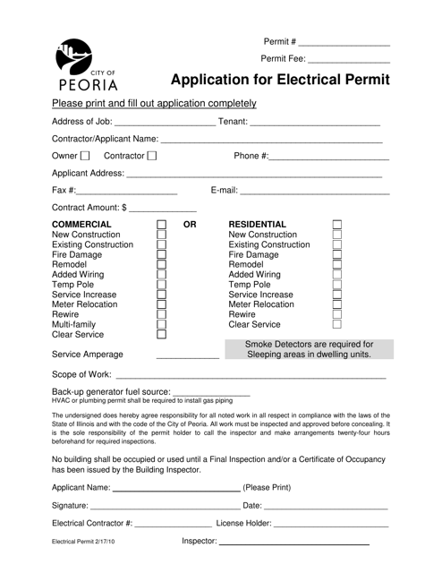 Application for Electrical Permit - City of Peoria, Illinois Download Pdf