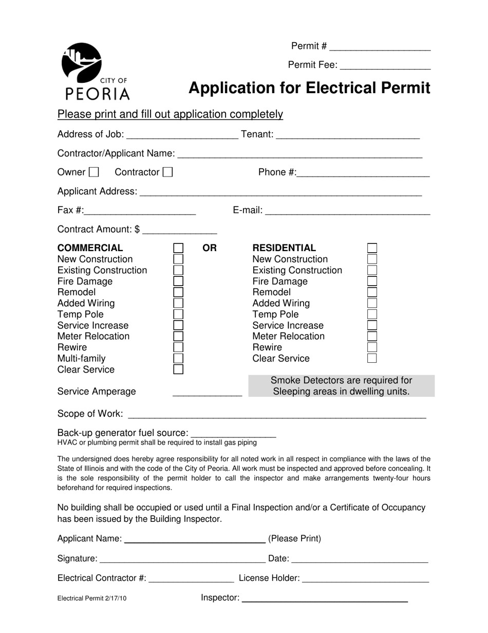 City of Peoria, Illinois Application for Electrical Permit Fill Out