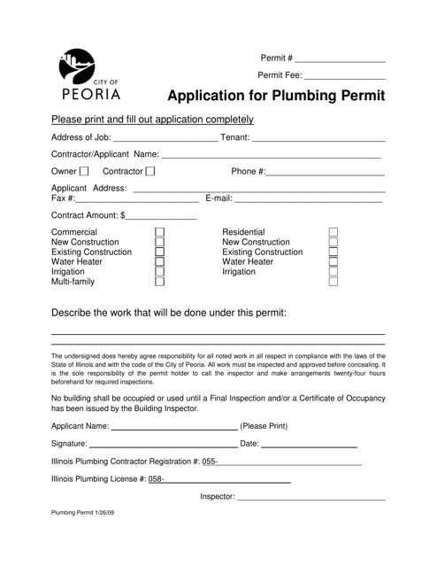 Application for Plumbing Permit - City of Peoria, Illinois Download Pdf