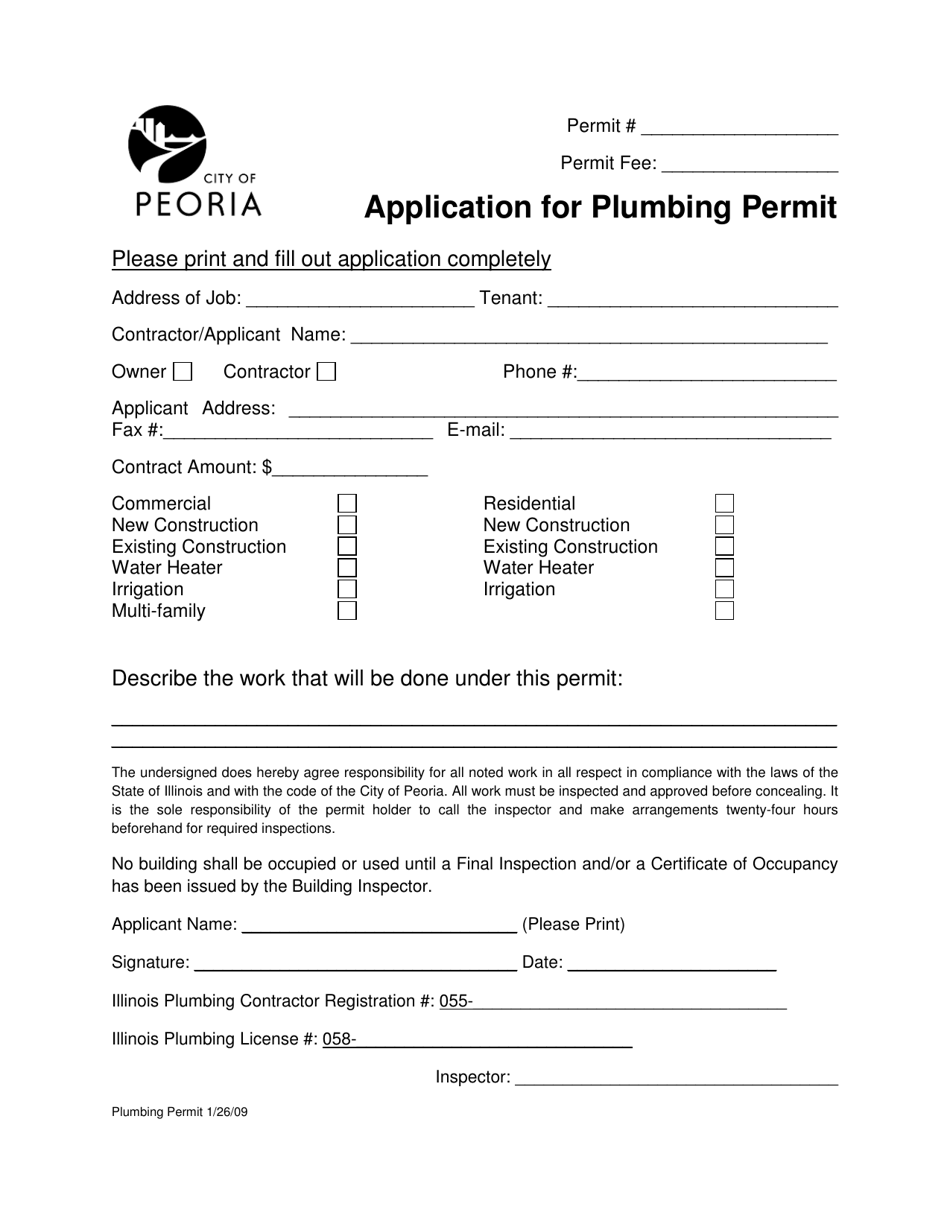 City of Peoria, Illinois Application for Plumbing Permit Fill Out