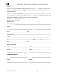 Document preview: Electrical Contractor License Testing Application - City of Peoria, Illinois