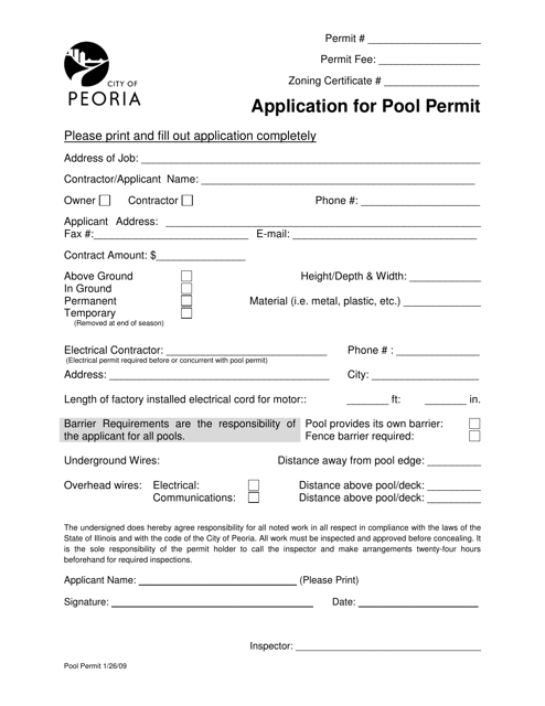 Application for Pool Permit - City of Peoria, Illinois Download Pdf