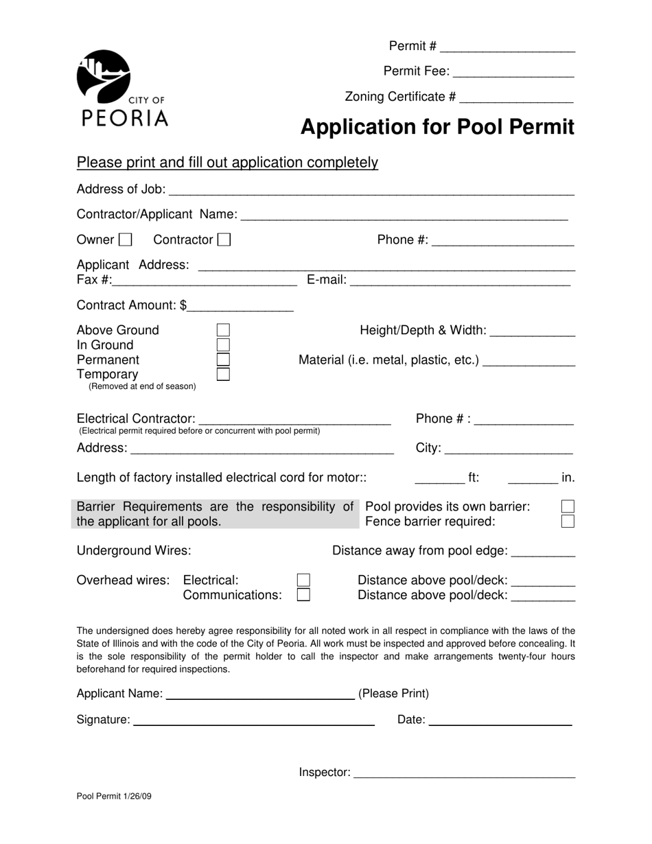 Application for Pool Permit - City of Peoria, Illinois, Page 1