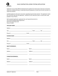 Document preview: HVAC Contractor License Testing Application - City of Peoria, Illinois