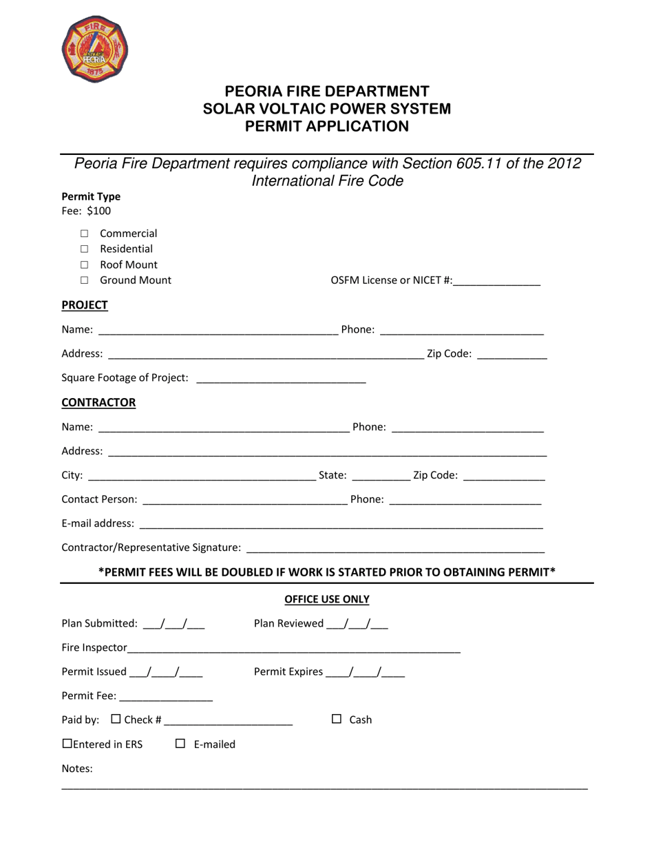 Solar Voltaic Power System Permit Application - City of Peoria, Illinois, Page 1