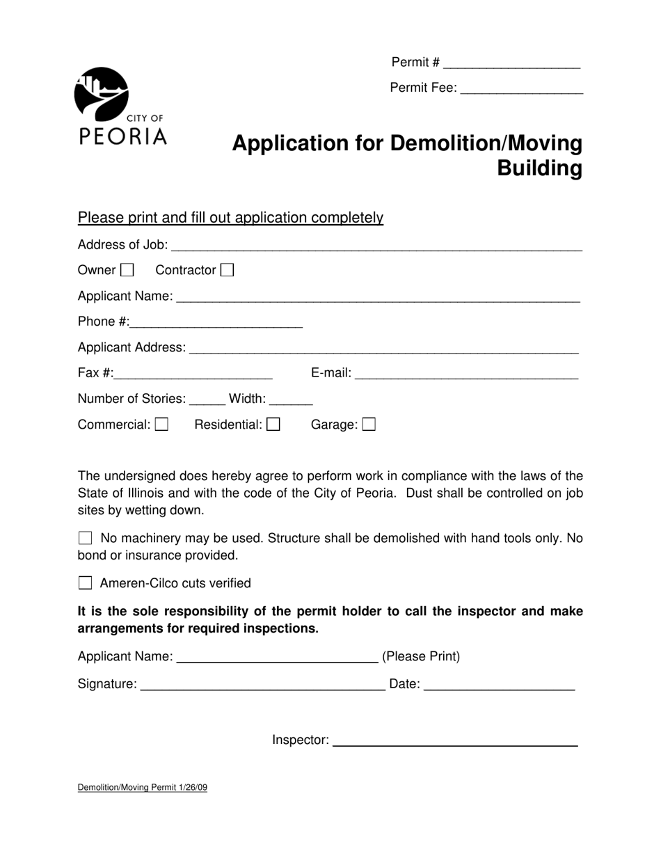 Application for Demolition / Moving Building - City of Peoria, Illinois, Page 1