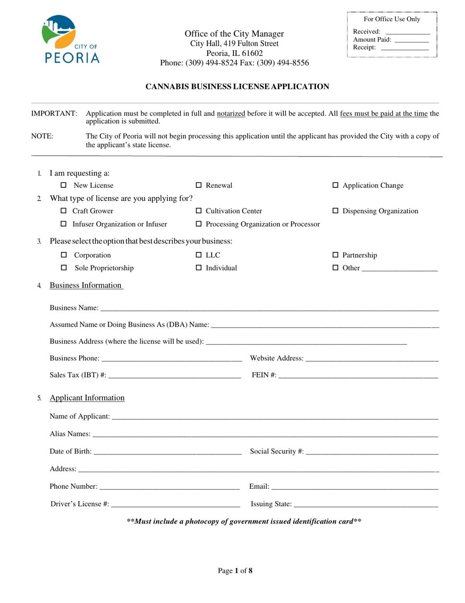 Cannabis Business License Application - City of Peoria, Illinois, Page 1