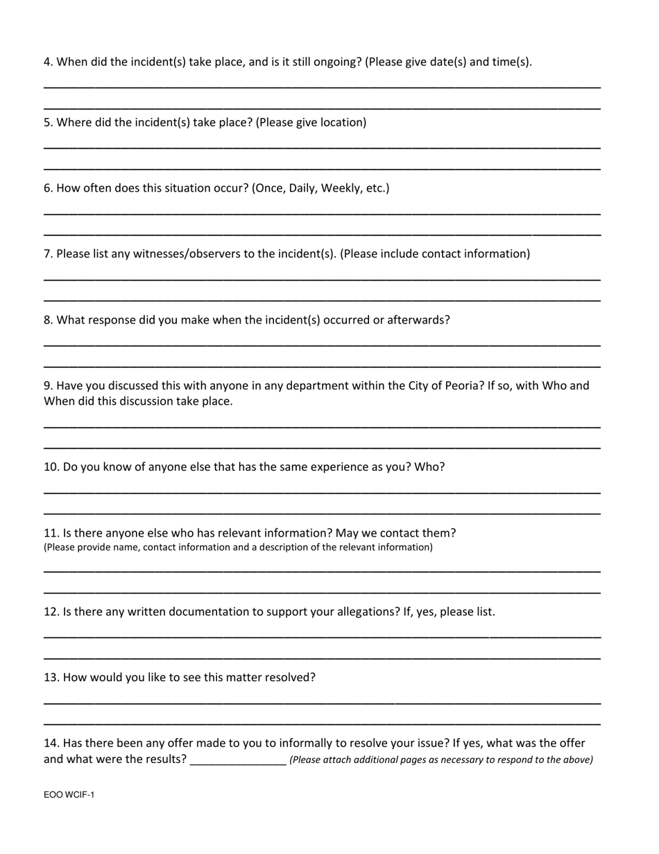 Form WCIF-1 Workplace Complaint Intake Form - City of Peoria, Illinois, Page 3