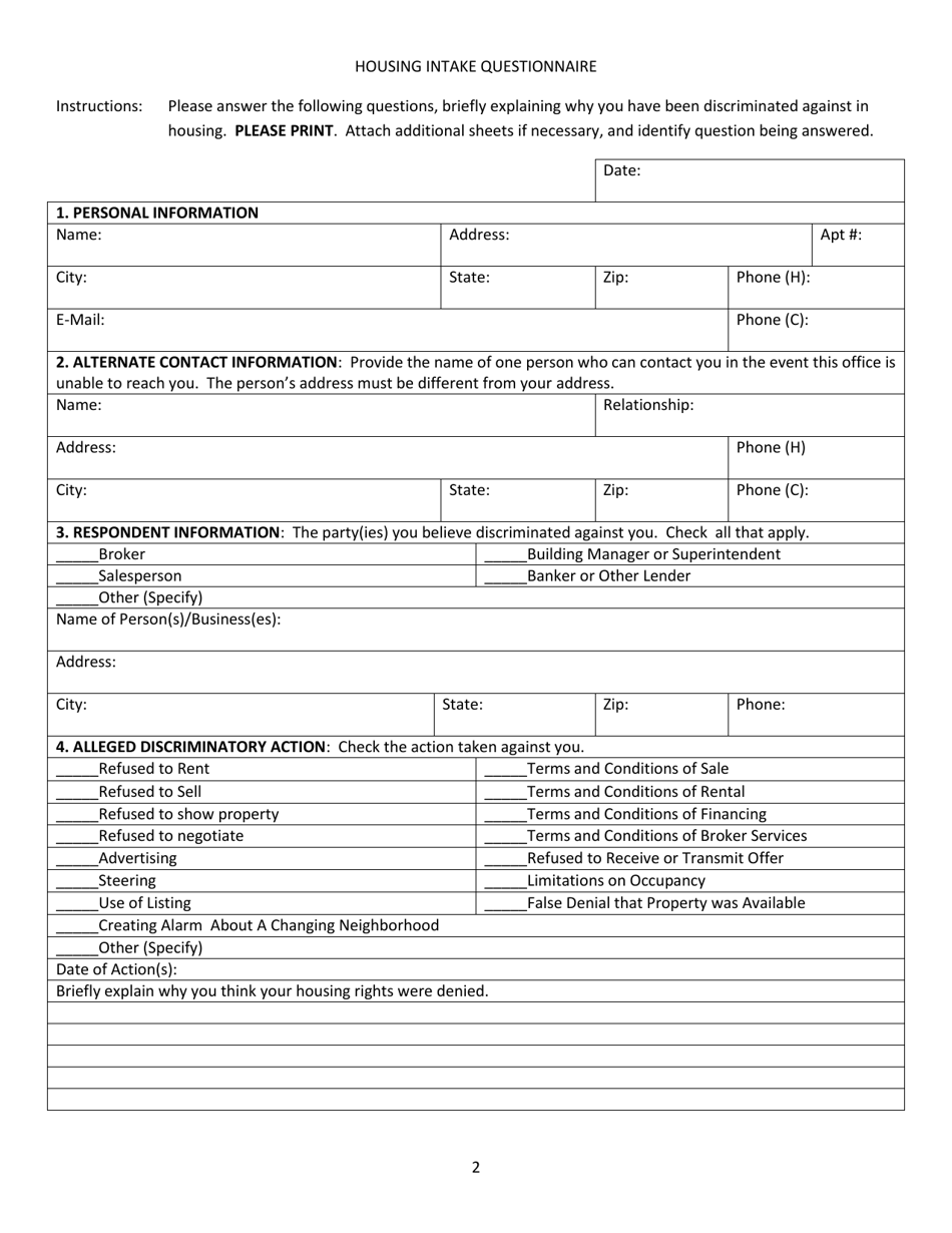 City of Peoria, Illinois Housing Intake Questionnaire - Fill Out, Sign ...