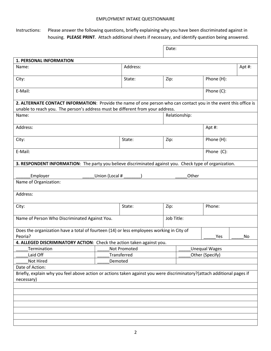 Employment Intake Questionnaire - City of Peoria, Illinois, Page 2