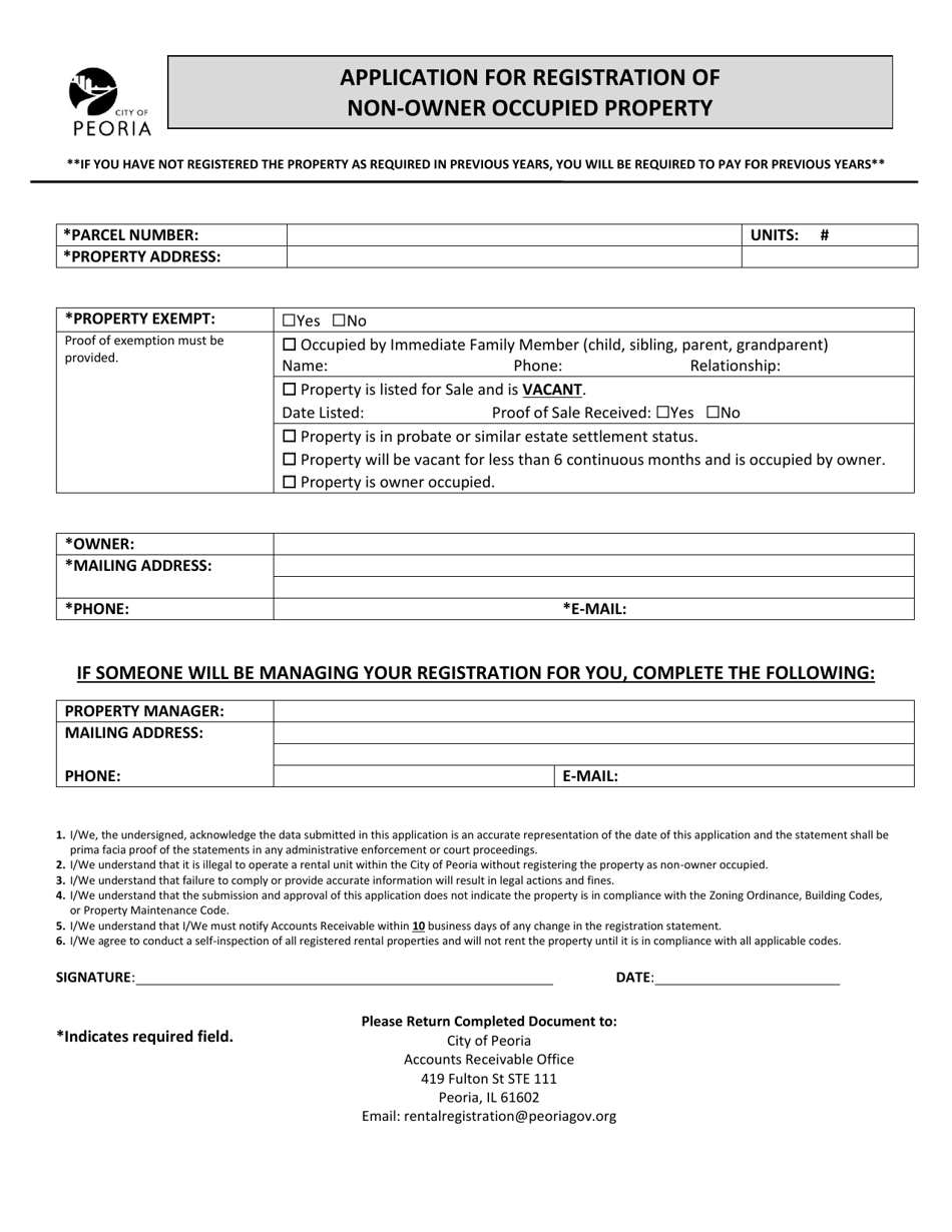 Application for Registration of Non-owner Occupied Property - City of Peoria, Illinois, Page 1