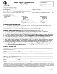 Document preview: Zoning Certificate Application for a Fence - City of Peoria, Illinois