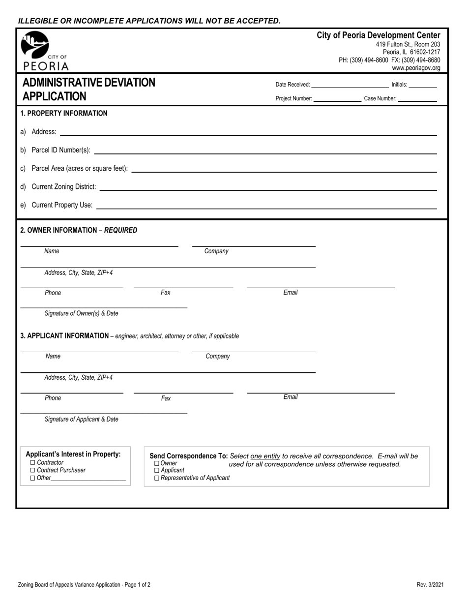 Administrative Deviation Application - City of Peoria, Illinois, Page 1