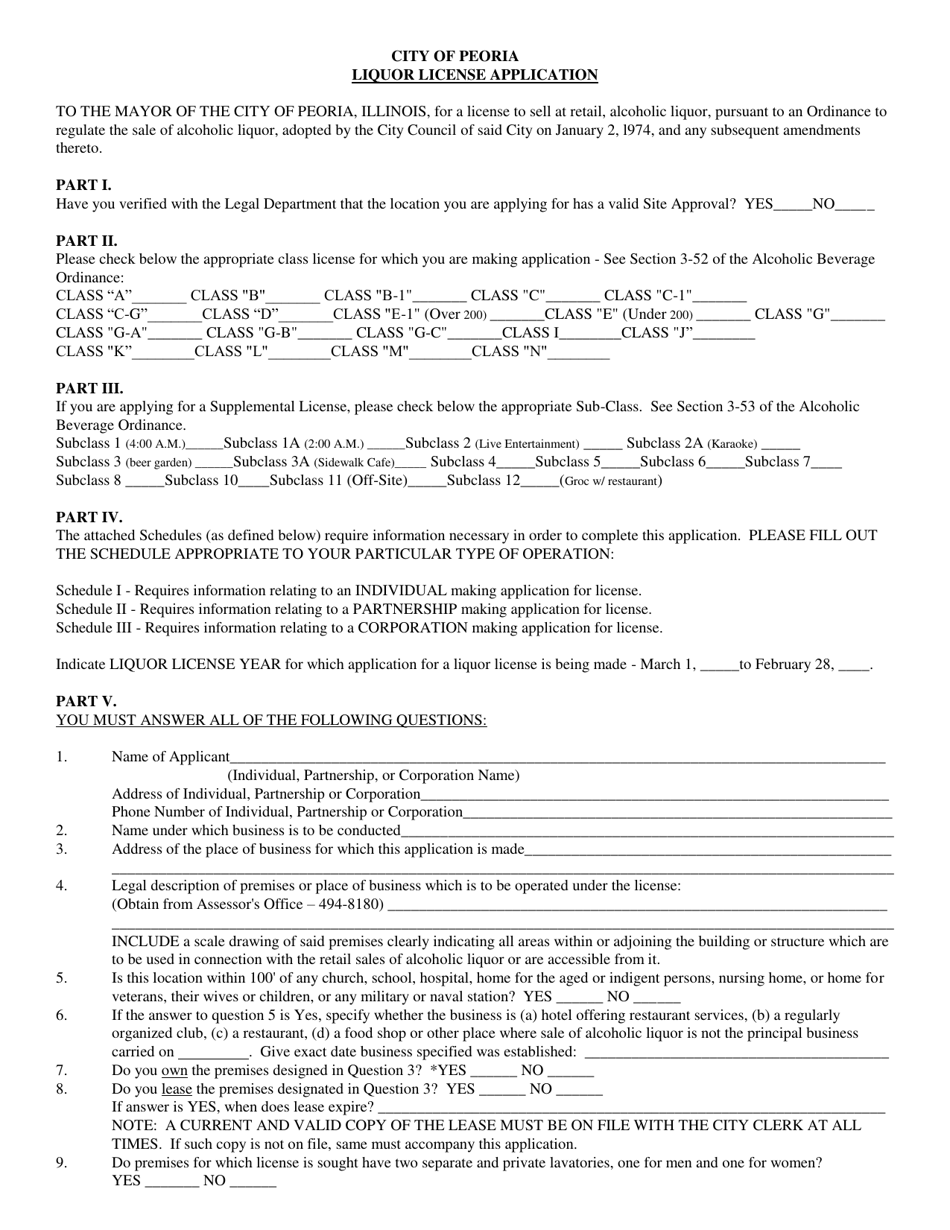 City Of Peoria Illinois Liquor License Application Download Printable PDF Templateroller