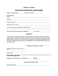 Application for Subclass 6 Liquor License - Product Tasting - City of Peoria, Illinois