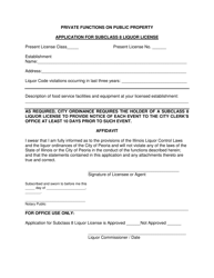 Document preview: Application for Subclass 8 Liquor License - Private Functions on Public Property - City of Peoria, Illinois