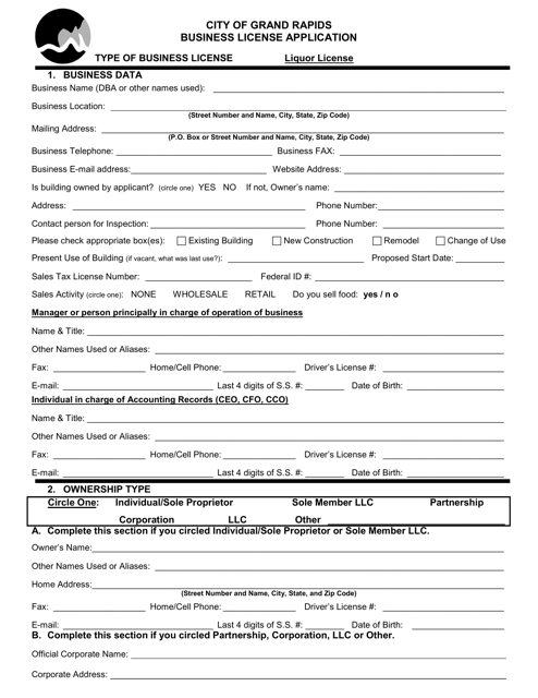 Business License Application - Liquor License - City of Grand Rapids, Michigan Download Pdf