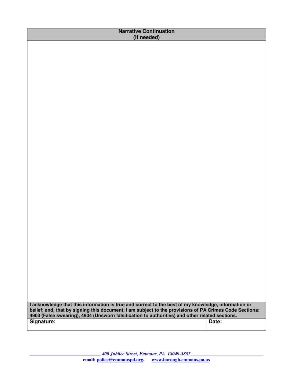 Civilian Commendation, Suggestion or Complaint Form - Borough of Emmaus, Pennsylvania, Page 3