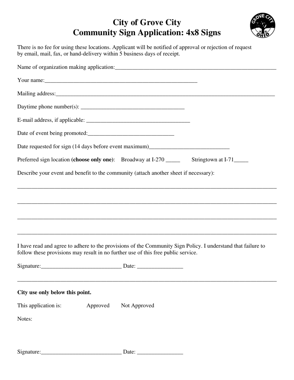 Community Sign Application - City of Grove City, Ohio, Page 1