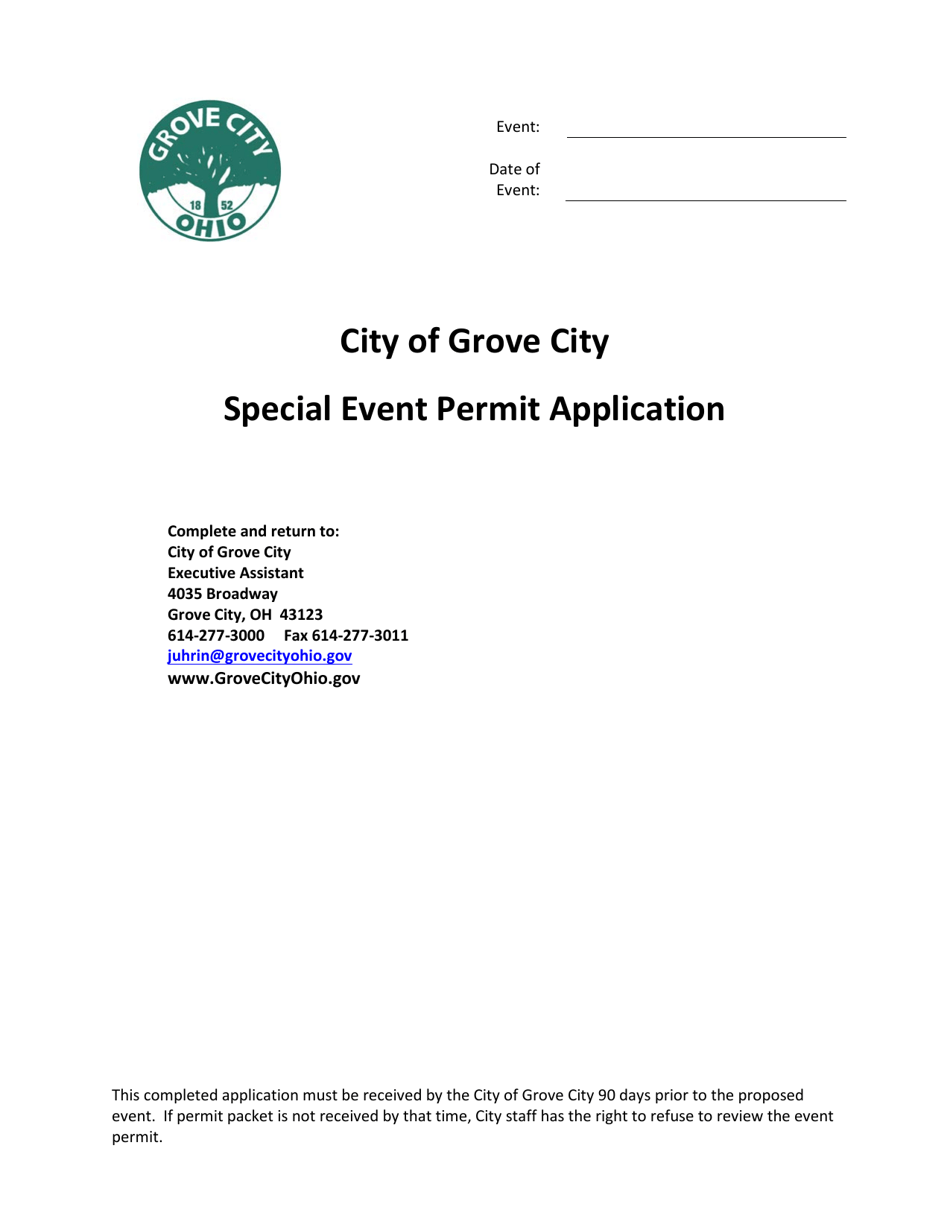 Special Event Permit Application - Grove City, Ohio, Page 1