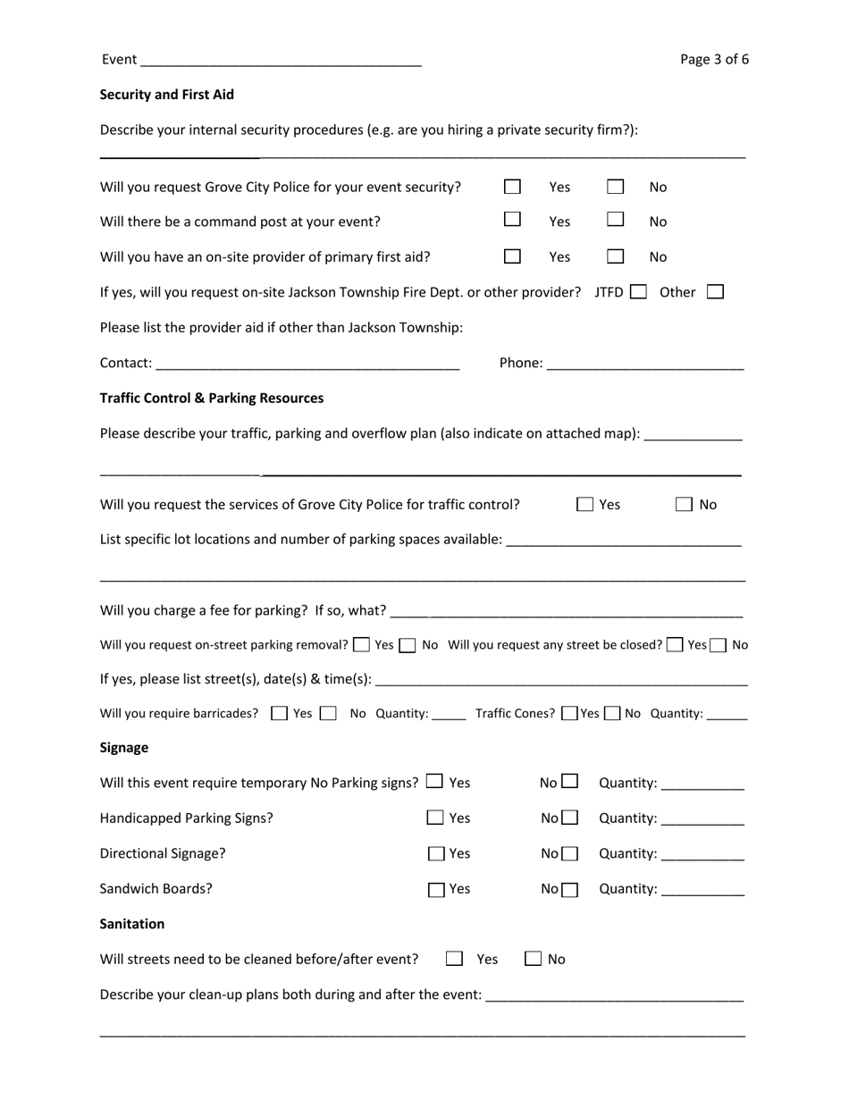 Special Event Permit Application - Grove City, Ohio, Page 3