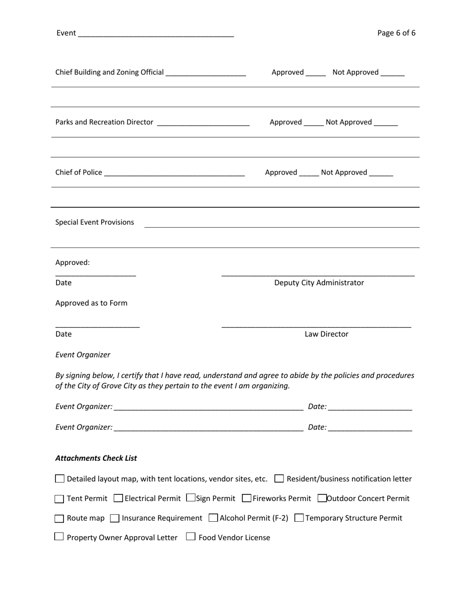 Special Event Permit Application - Grove City, Ohio, Page 6