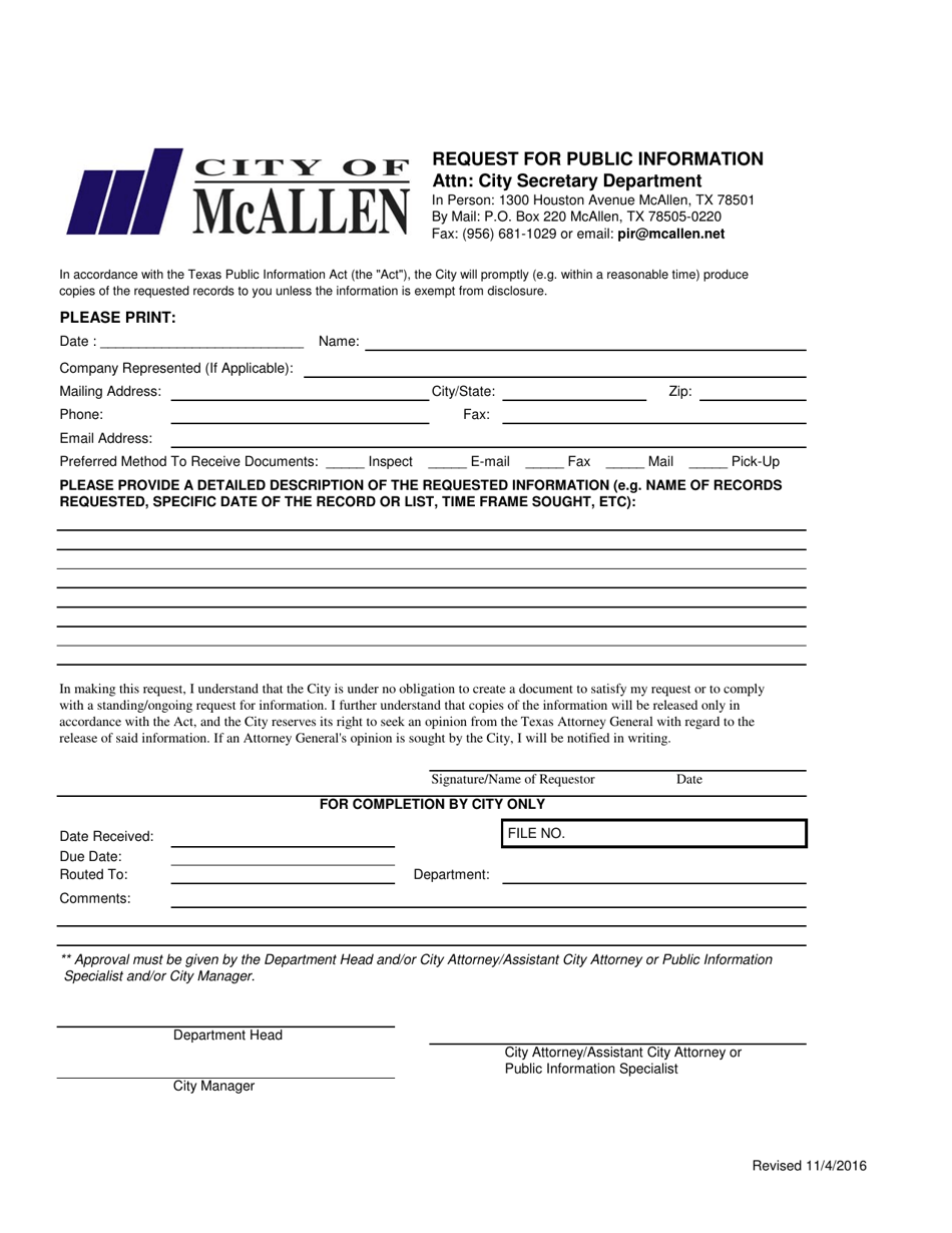 Request for Public Information - City of McAllen, Texas (English / Spanish), Page 1