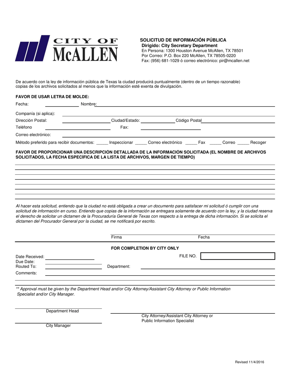 Request for Public Information - City of McAllen, Texas (English / Spanish), Page 2