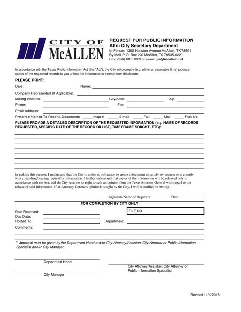 Request for Public Information - City of McAllen, Texas (English/Spanish)
