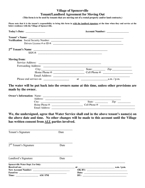 Tenant / Landlord Agreement for Moving out - Village of Spencerville, Ohio Download Pdf