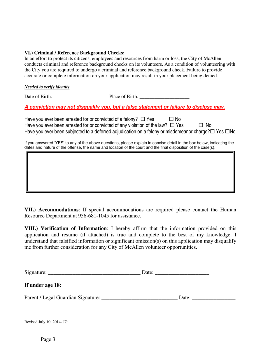 Volunteer Application - City of McAllen, Texas, Page 3