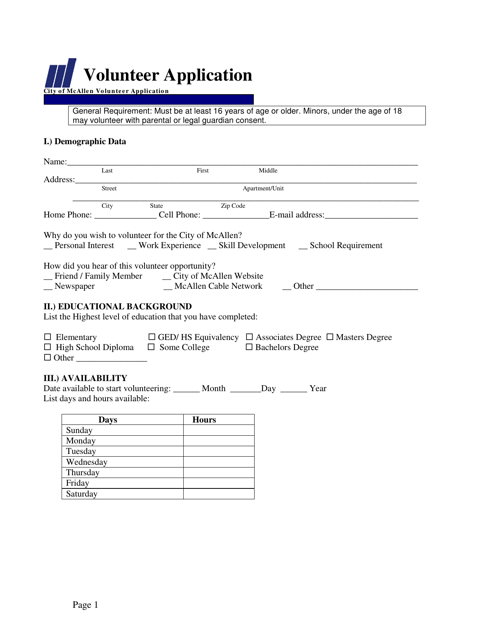Volunteer Application - City of McAllen, Texas