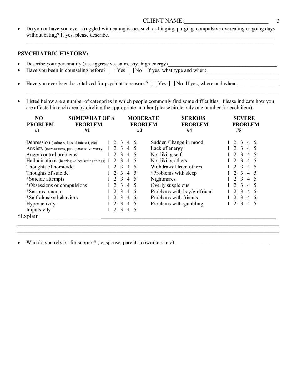Adolescent Psychosocial Assessment Form - List Psychological Services, Plc, Page 3