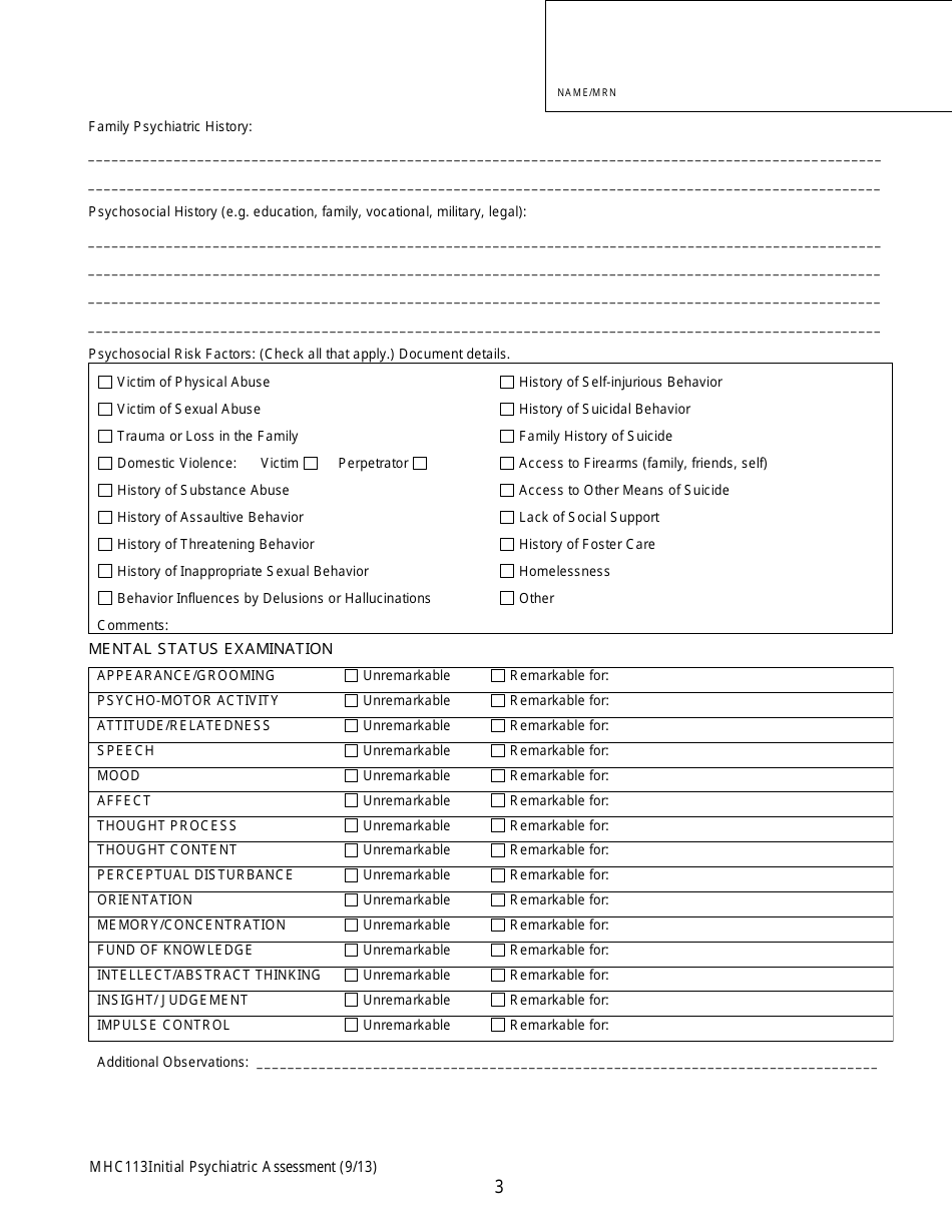 Initial Psychiatric Assessment Form - Contra Costa Health Services ...