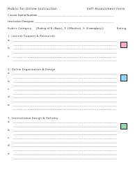 Self-assessment Form - Rubric for Online Instruction