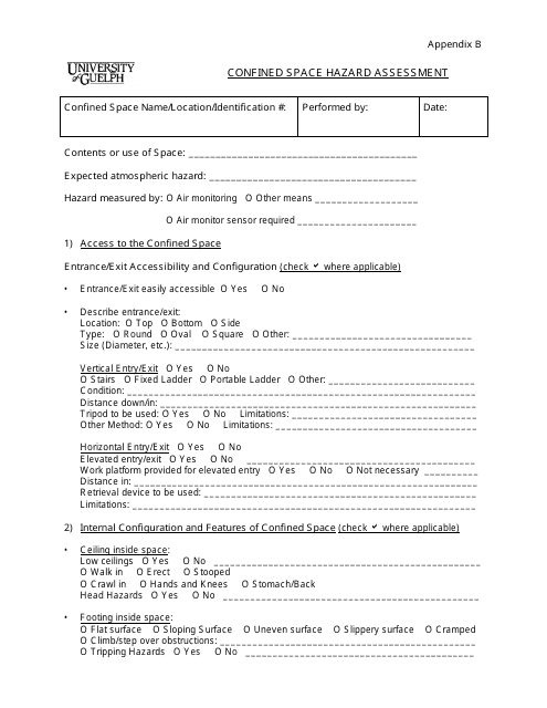 Confined Space Hazard Assessment Form - University of Guelph Download Pdf