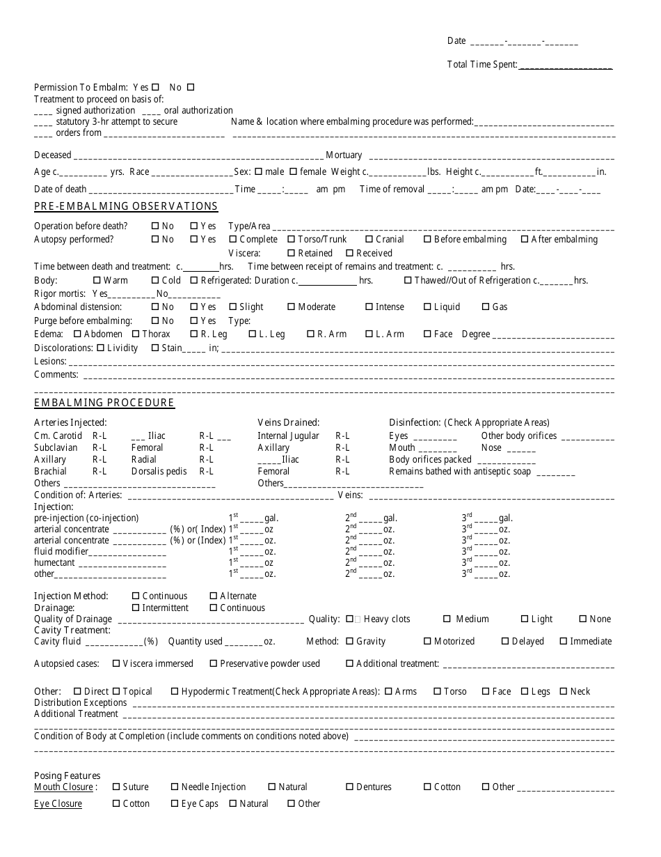 Embalming Report Template Download Printable PDF  Templateroller With Regard To Blank Autopsy Report Template