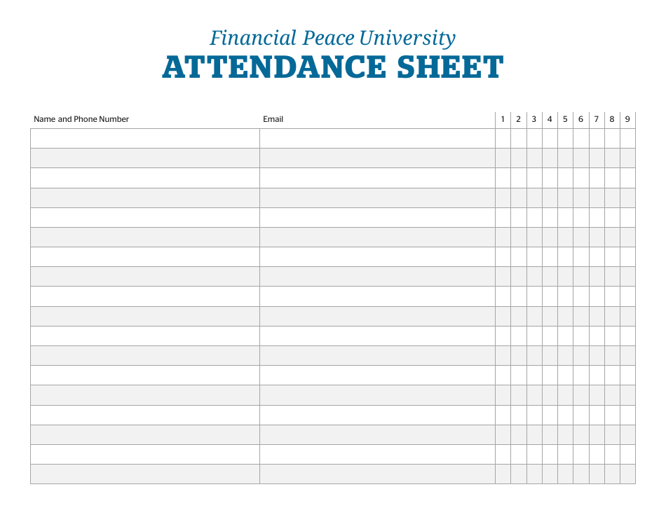 Attendance Sheet Template - Financial Peace University Download ...