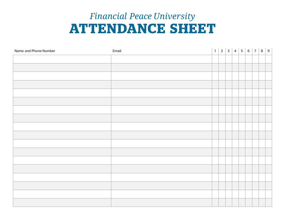 Attendance Sheet Template - Financial Peace University