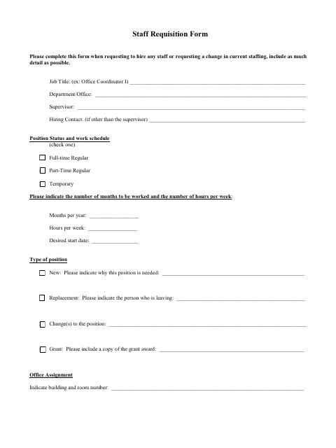 &quot;Staff Requisition Form&quot; Download Pdf