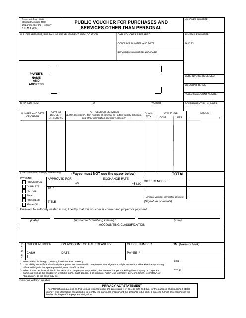 Form SF-1034 Public Voucher for Purchases and Services Other Than Personal