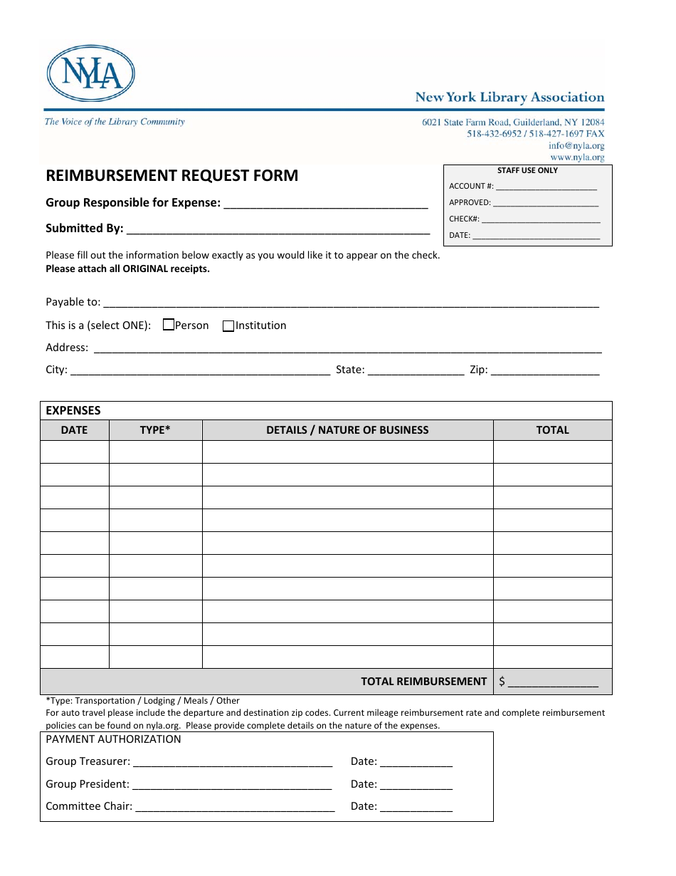 Reimbursement Request Form - Nyla, Page 1