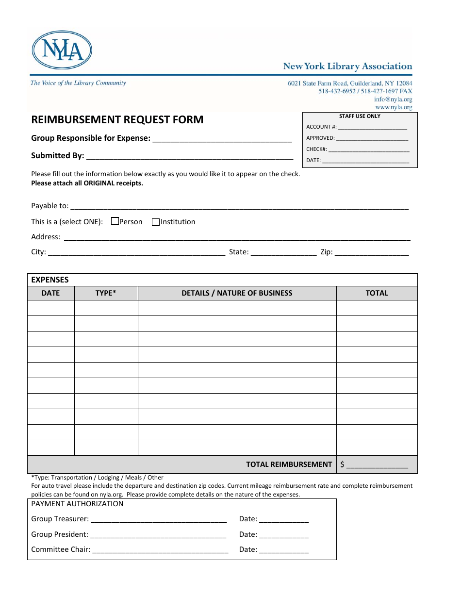 Reimbursement Request Form Nyla Fill Out, Sign Online and Download