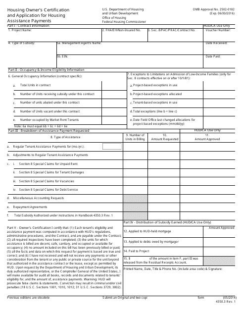 Form HUD-52670 Housing Owner's Certification and Application for Housing Assistance Payments