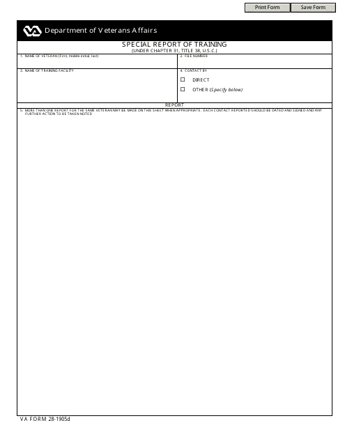 VA Form 28-1905d Special Report of Training