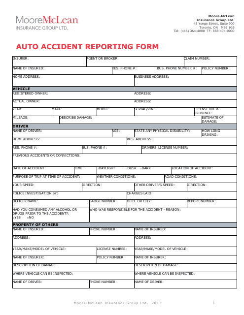 &quot;Auto Accident Reporting Form - Mclean Hallmark Insurance Group Ltd.&quot; Download Pdf