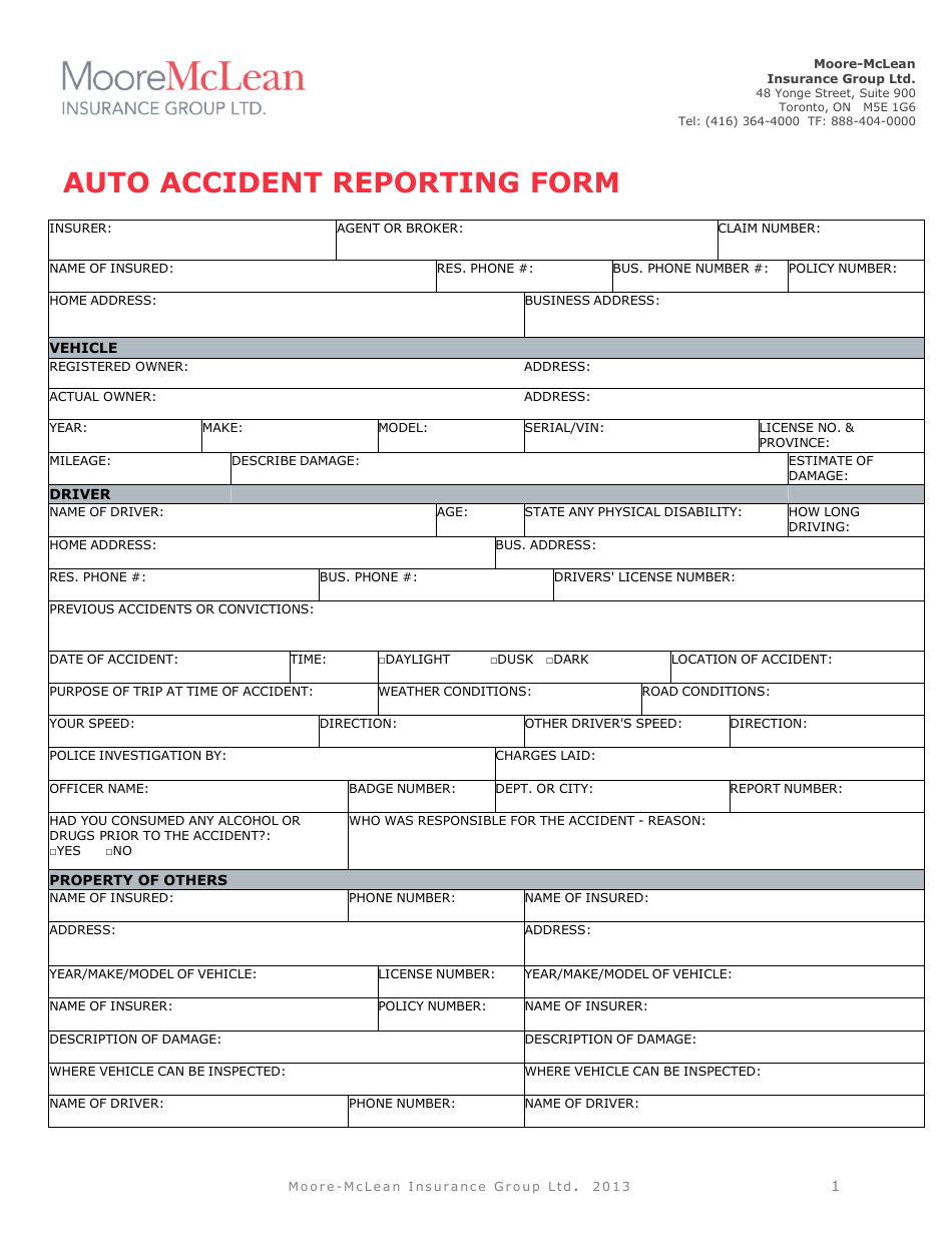 Auto Accident Reporting Form - Mclean Hallmark Insurance Group Ltd., Page 1