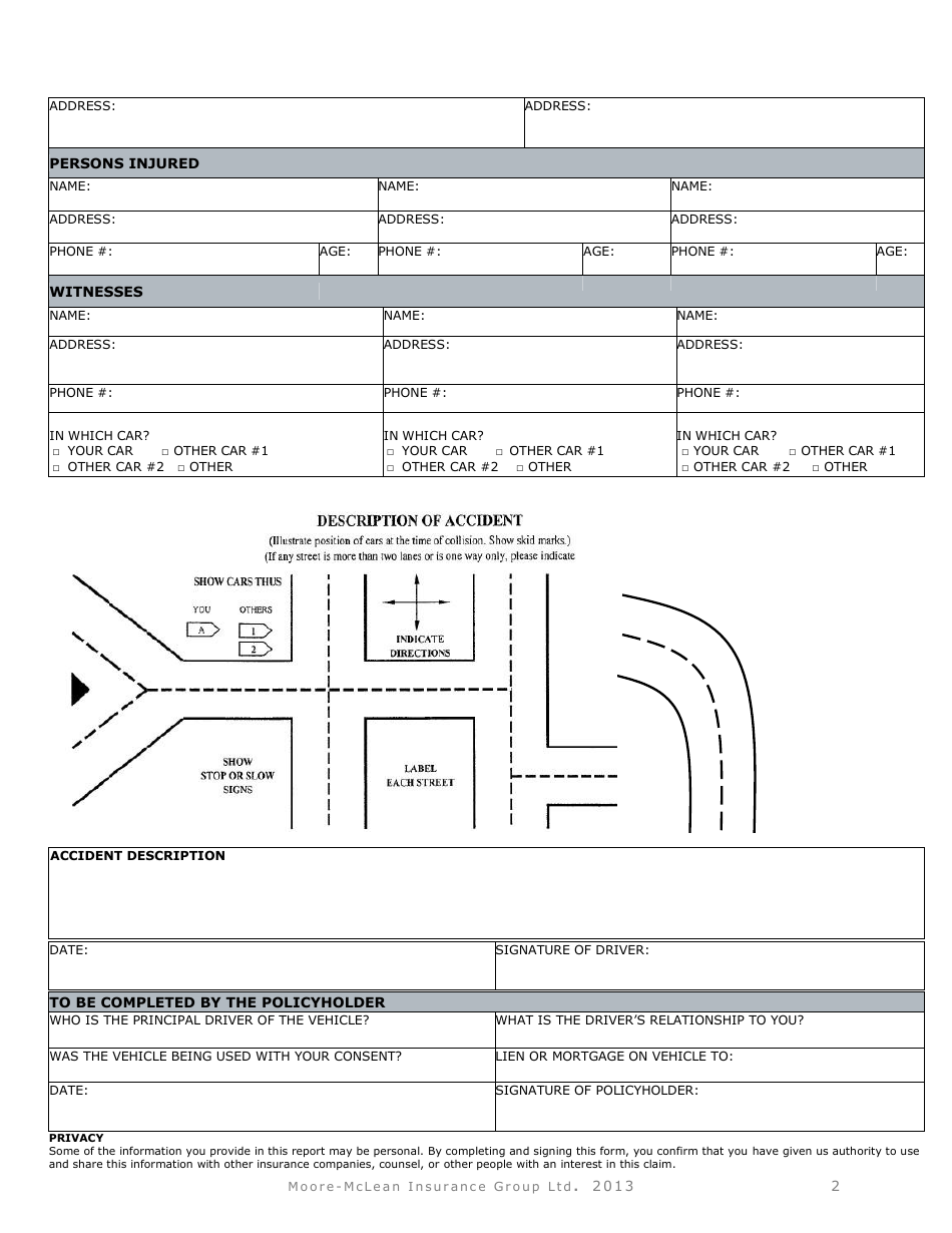 Auto Accident Reporting Form - Mclean Hallmark Insurance Group Ltd., Page 2