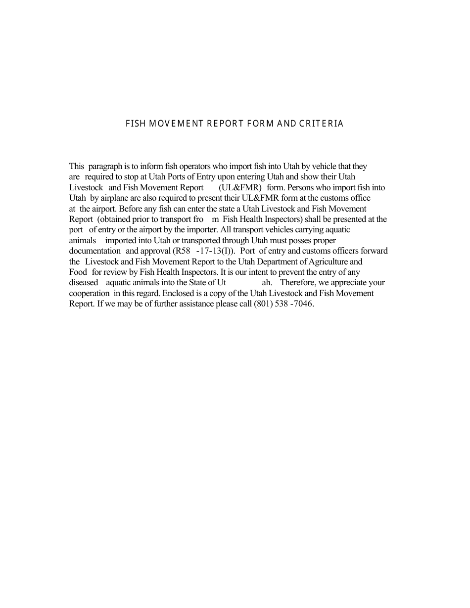 Livestock and Fish Movement Report - Utah, Page 1